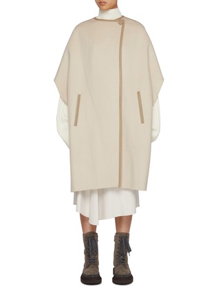 Main View - Click To Enlarge - YVES SALOMON - Leather Piping Wool Cashmere Cape