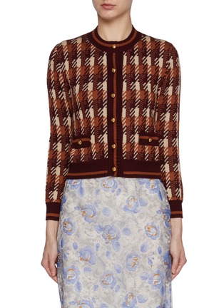 Main View - Click To Enlarge - PRADA - Checkered Jacquard Virgin Wool Cardigan