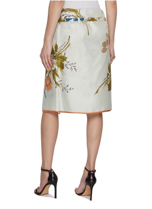 Back View - Click To Enlarge - PRADA - Belted Floral Print Silk Skirt