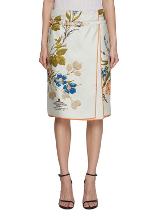 Main View - Click To Enlarge - PRADA - Belted Floral Print Silk Skirt