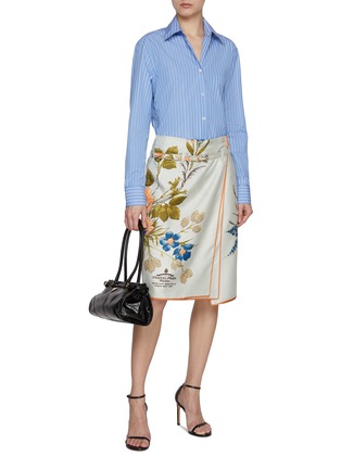 Figure View - Click To Enlarge - PRADA - Belted Floral Print Silk Skirt