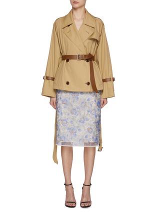 Main View - Click To Enlarge - PRADA - Double Breasted Belted Cropped Cotton Trench Jacket