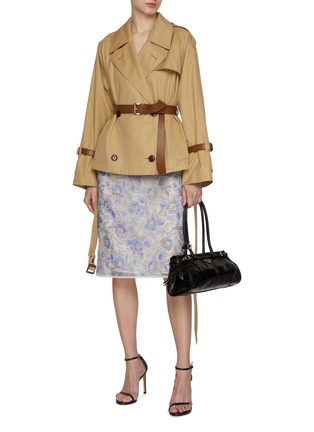 Figure View - Click To Enlarge - PRADA - Double Breasted Belted Cropped Cotton Trench Jacket