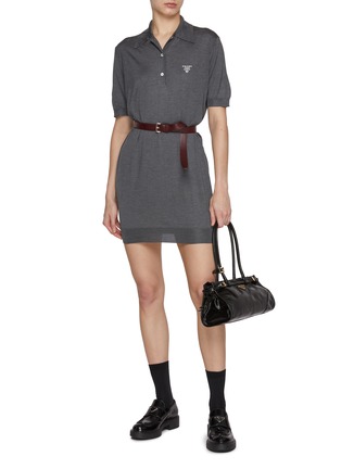 Figure View - Click To Enlarge - PRADA - Belted Recycled Silk Polo Dress