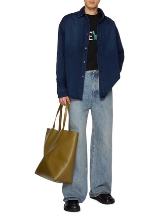 Figure View - Click To Enlarge - LOEWE - Dark Wash Logo Sleeve Denim Shirt