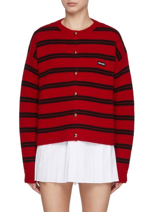 Main View - Click To Enlarge - MIU MIU - Crewneck Virgin Wool Cashmere Blend Cardigan