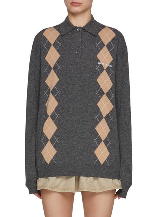 Main View - Click To Enlarge - MIU MIU - Argyle Cashmere Knit Polo Sweater