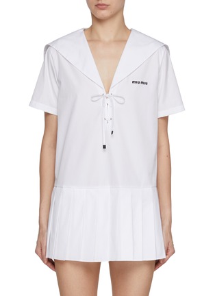 Main View - Click To Enlarge - MIU MIU - Sailor Collar Pleated Cotton Mini Dress