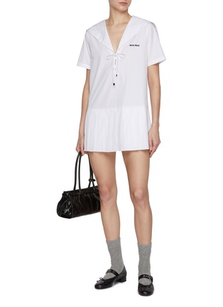 Figure View - Click To Enlarge - MIU MIU - Sailor Collar Pleated Cotton Mini Dress