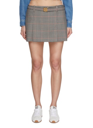 Main View - Click To Enlarge - MIU MIU - Prince Des Galles Belted Virgin Wool Mini Skirt