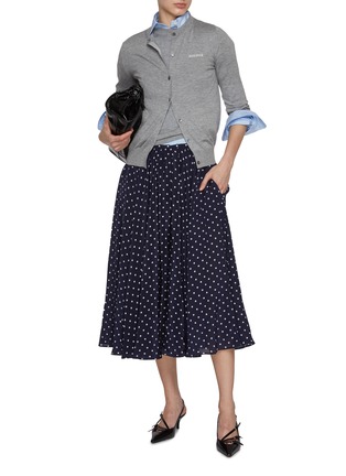 Figure View - Click To Enlarge - MIU MIU - Polka Dot Pleated Silk Crepe Midi Skirt