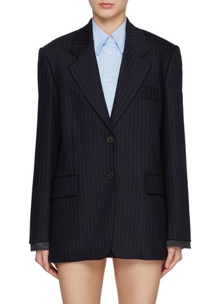 Main View - Click To Enlarge - MIU MIU - Single Breasted Notch Lapel Chalk stripe Blazer