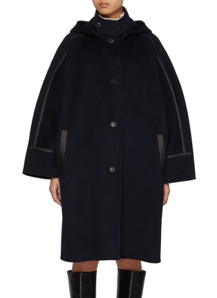 Main View - Click To Enlarge - YVES SALOMON - Leather Piping Wool Cashmere Cape Coat