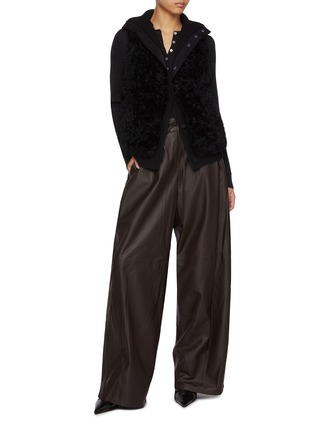 Figure View - Click To Enlarge - YVES SALOMON - Drawstring Wide Leg Leather Trousers