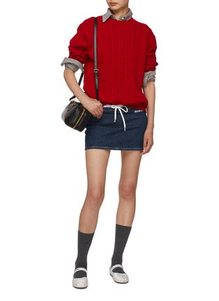 Figure View - Click To Enlarge - MIU MIU - Logo Embroidered Denim Mini Skirt