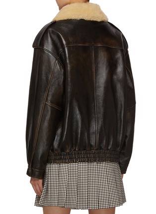 Back View - Click To Enlarge - MIU MIU - Shearling Collar Washed Effect Leather Jacket