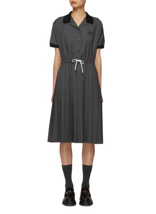 Main View - Click To Enlarge - MIU MIU - Drawstring Waist Pleated Wool Polo Dress