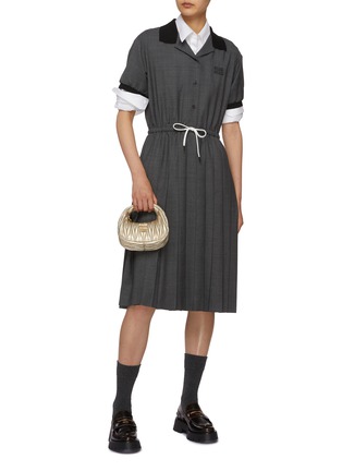 Figure View - Click To Enlarge - MIU MIU - Drawstring Waist Pleated Wool Polo Dress