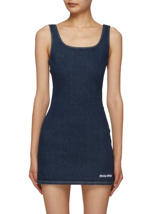 Main View - Click To Enlarge - MIU MIU - Logo Embroidered Denim Bodycon Mini Dress