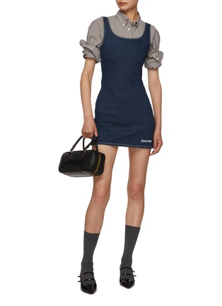 Figure View - Click To Enlarge - MIU MIU - Logo Embroidered Denim Bodycon Mini Dress