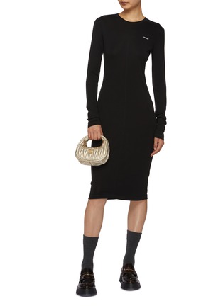 Figure View - Click To Enlarge - MIU MIU - Long Sleeve Bodycon Silk Midi Dress