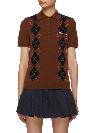 Main View - Click To Enlarge - MIU MIU - Argyle Knit Cashmere Polo Shirt