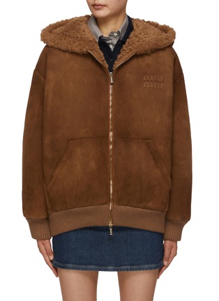 Main View - Click To Enlarge - MIU MIU - Hooded Shearling Zip Up Jacket