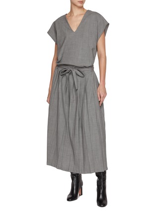 Figure View - Click To Enlarge - FABIANA FILIPPI - Cap Sleeve Belted Wool Blend Flannel Dress