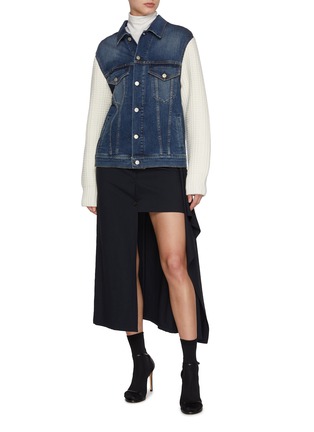 Figure View - Click To Enlarge - FABIANA FILIPPI - Hybrid Knit Dark Wash Denim Jacket