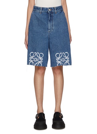 Main View - Click To Enlarge - LOEWE - Raw Hem Anagram Denim Shorts