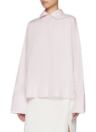 Detail View - Click To Enlarge - LOEWE - Layered Cuff Cotton Turn-Up Shirt