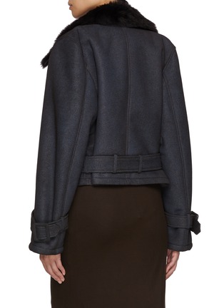 Back View - Click To Enlarge - NOUR HAMMOUR - Hatti Cropped Belted Lamb Fur Trench Jacket