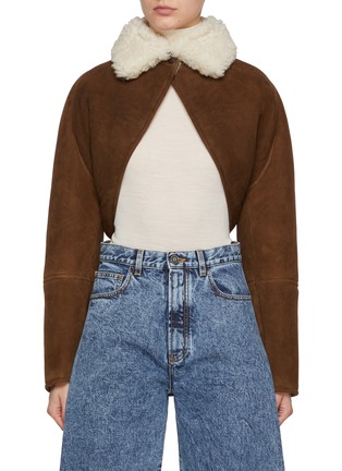 Front View - Click To Enlarge - ALAÏA - Cropped Shearling Cardi Jacket
