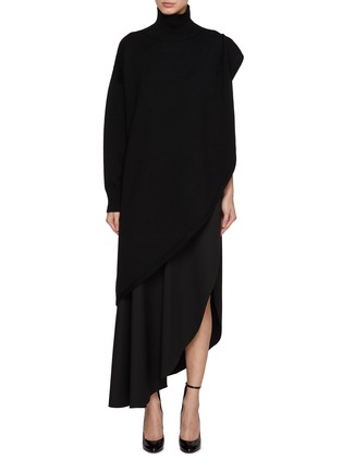 Front View - Click To Enlarge - ALAÏA - Asymmetric Single Sleeve Wool Knit Cape Top