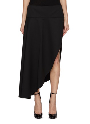 Front View - Click To Enlarge - ALAÏA - Asymmetric Drape Wool Knit Skirt