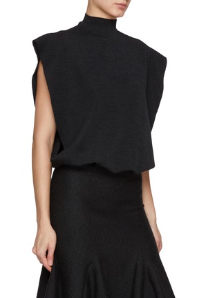 Front View - Click To Enlarge - ALAÏA - Cap Sleeve Slashed Light Wool Bodysuit