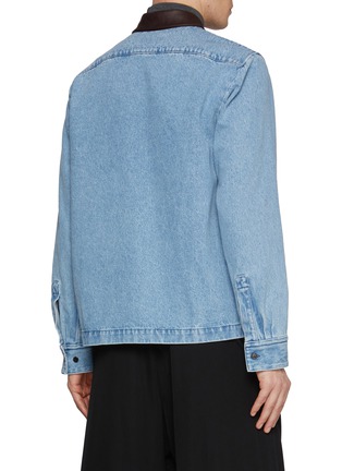 Back View - Click To Enlarge - DRIES VAN NOTEN - Light Wash Denim Sleeve Leather Jacket