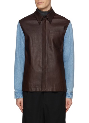 Main View - Click To Enlarge - DRIES VAN NOTEN - Light Wash Denim Sleeve Leather Jacket