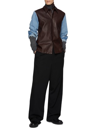 Figure View - Click To Enlarge - DRIES VAN NOTEN - Light Wash Denim Sleeve Leather Jacket