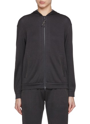 Main View - Click To Enlarge - BRUNELLO CUCINELLI - Monili Zip Up Fleece Hoodie