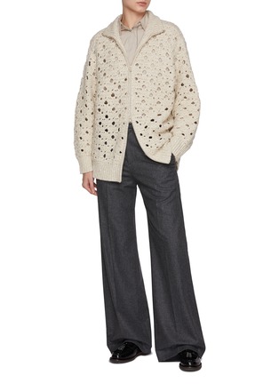 Figure View - Click To Enlarge - BRUNELLO CUCINELLI - Half Elastic Waist Flannel Wool Trousers