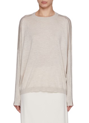 Main View - Click To Enlarge - BRUNELLO CUCINELLI - Monili Sleeve Piping Cashmere Silk Sweater