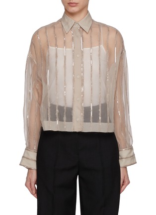 Main View - Click To Enlarge - BRUNELLO CUCINELLI - Sheer Sequin Striped Silk Shirt