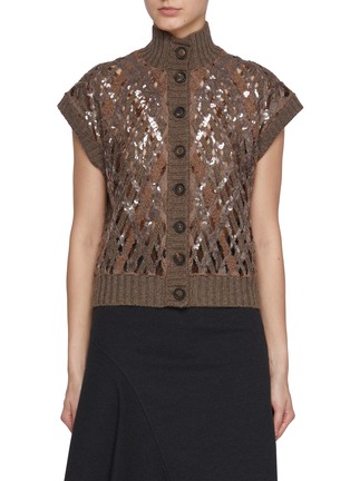 Main View - Click To Enlarge - BRUNELLO CUCINELLI - Opera Paillettes Cap Sleeves Cashmere Cardigan