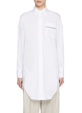 Main View - Click To Enlarge - BRUNELLO CUCINELLI - Monili Embellished Cotton Blend Poplin Shirt