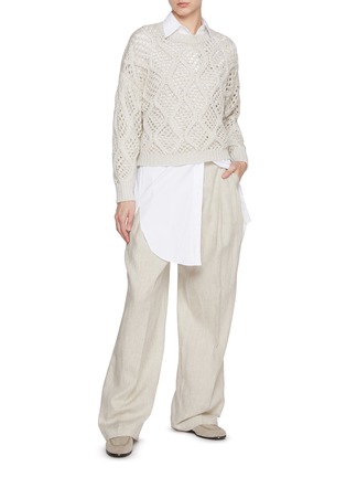 Figure View - Click To Enlarge - BRUNELLO CUCINELLI - Monili Embellished Cotton Blend Poplin Shirt