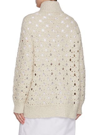 Back View - Click To Enlarge - BRUNELLO CUCINELLI - Open Knit Zip Up Sequin Cardigan