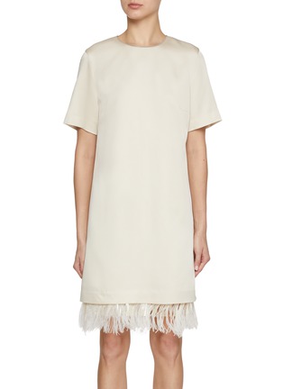 Main View - Click To Enlarge - BRUNELLO CUCINELLI - Feather Hem Cady Satin Shift Dress