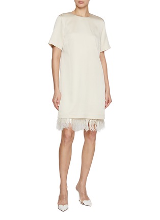 Figure View - Click To Enlarge - BRUNELLO CUCINELLI - Feather Hem Cady Satin Shift Dress