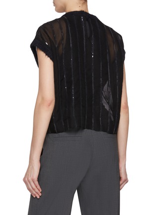 Back View - Click To Enlarge - BRUNELLO CUCINELLI - Paillettes Stripes Cap Sleeves Silk Chiffon Top